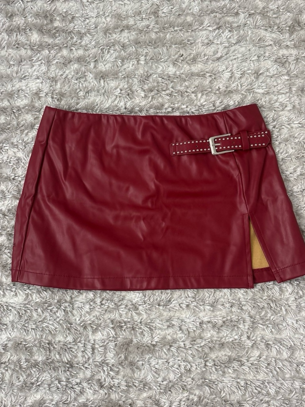 Princess Polly Burgundy Faux Leather Mini Skirt with Studded Belt